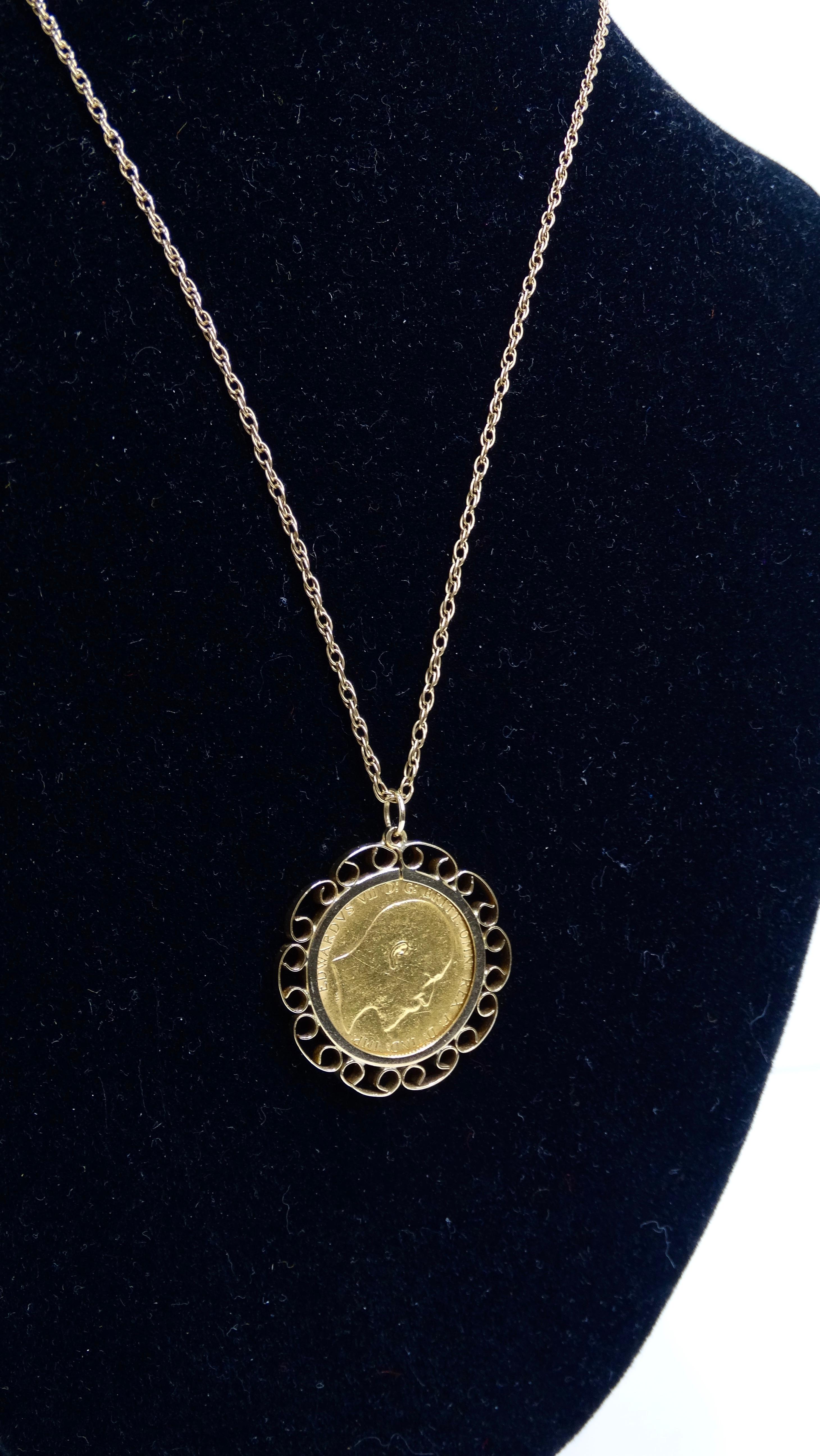 Coin Solid Gold King Edward Vll Necklace In Excellent Condition For Sale In Scottsdale, AZ