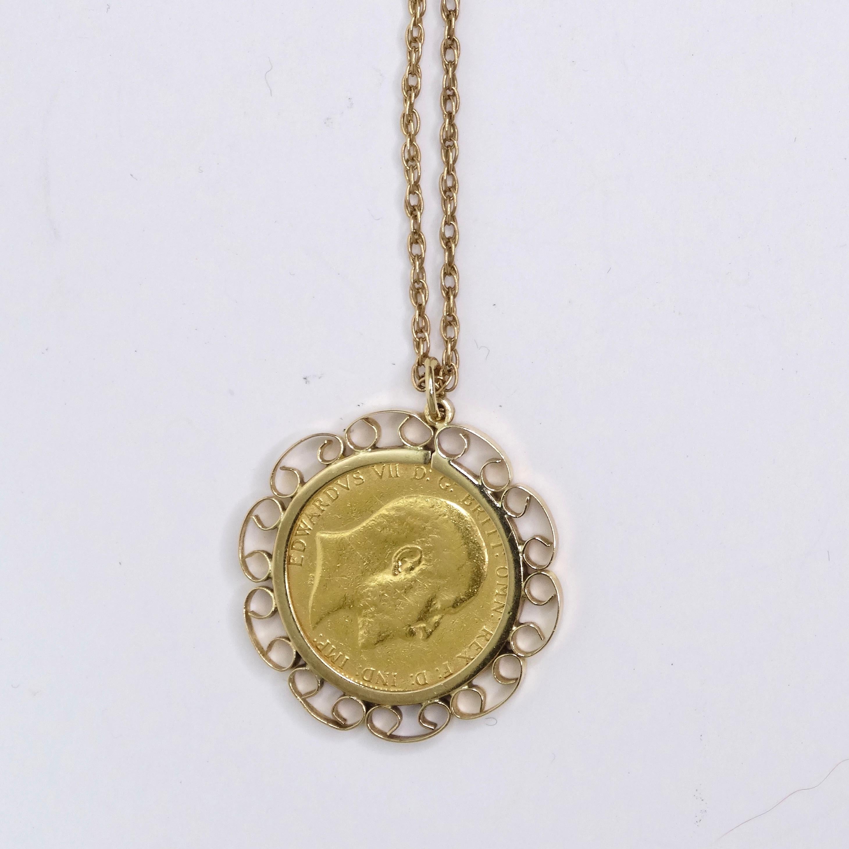 Coin Solid Gold King Edward Vll Necklace For Sale 2