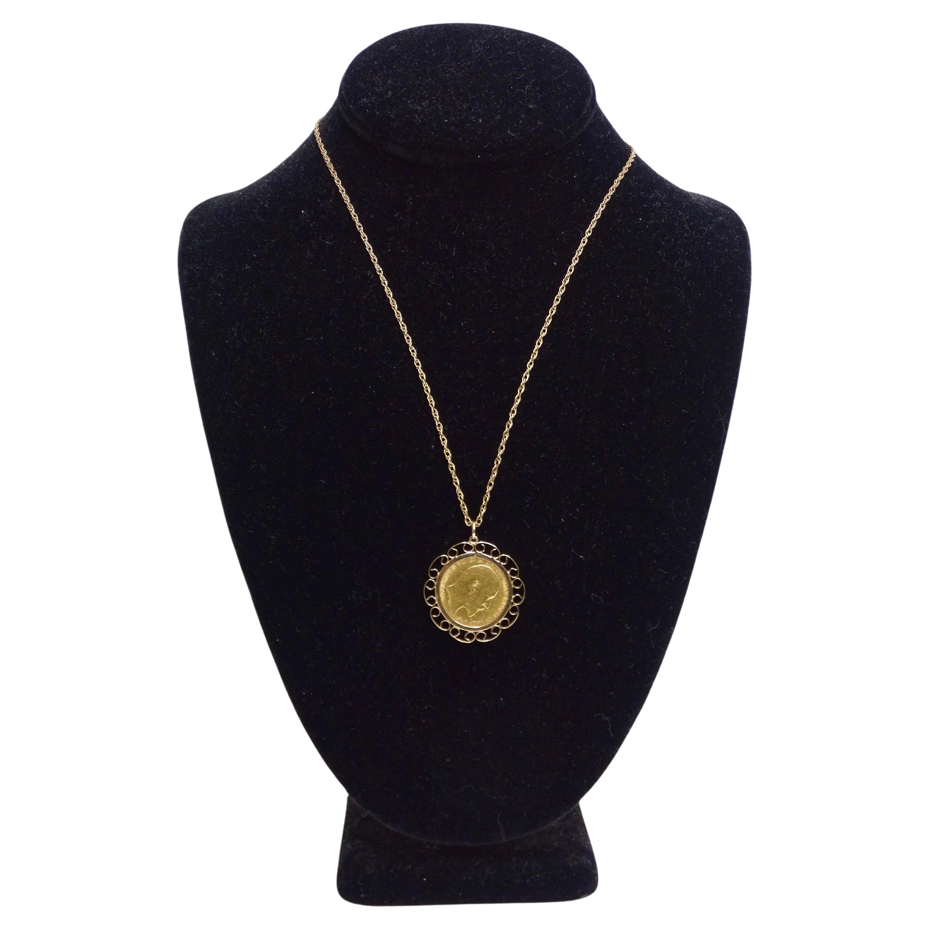 Coin Solid Gold King Edward Vll Necklace For Sale
