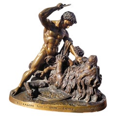 Coinchon, Alexander And The Lion Of Bazaar, Signed Bronze, 19th Century