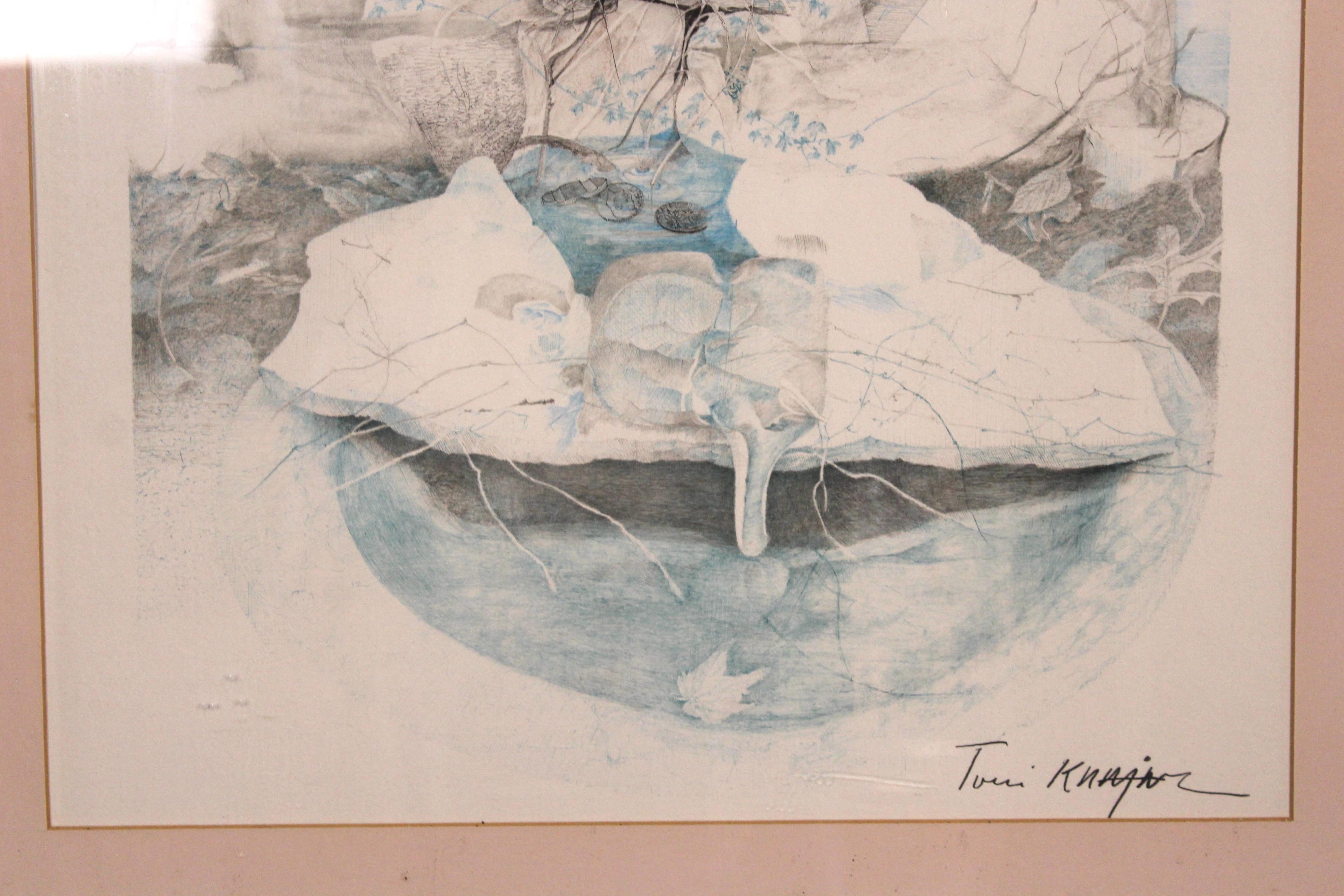 Lithograph signed by the artist Anton Krajnc, who is an Austrian artist born in 1949. Known for his surrealist aesthetic, his works can be found in museums such as the Philadelphia Museum of Art and the Yale University Art Gallery.
Please confirm