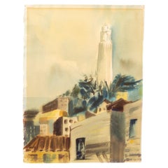 Coit Tower, San Francisco, Watercolor, Signed, c.1950