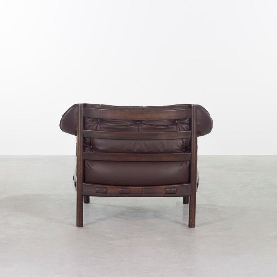 Scandinavian Modern Coja Leather Armchairs with Wooden Frame Design Attributed to Arne Norell