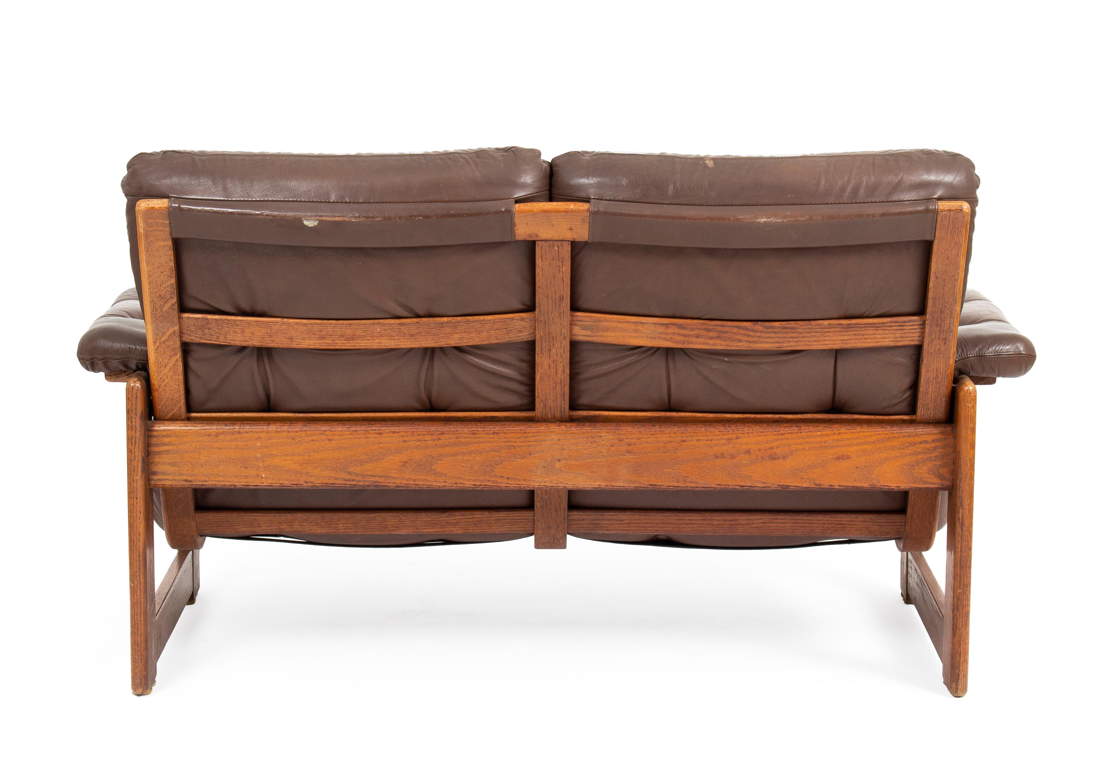 Mid-Century Modern Coja Leather Loveaseat Sofa, 1960s For Sale