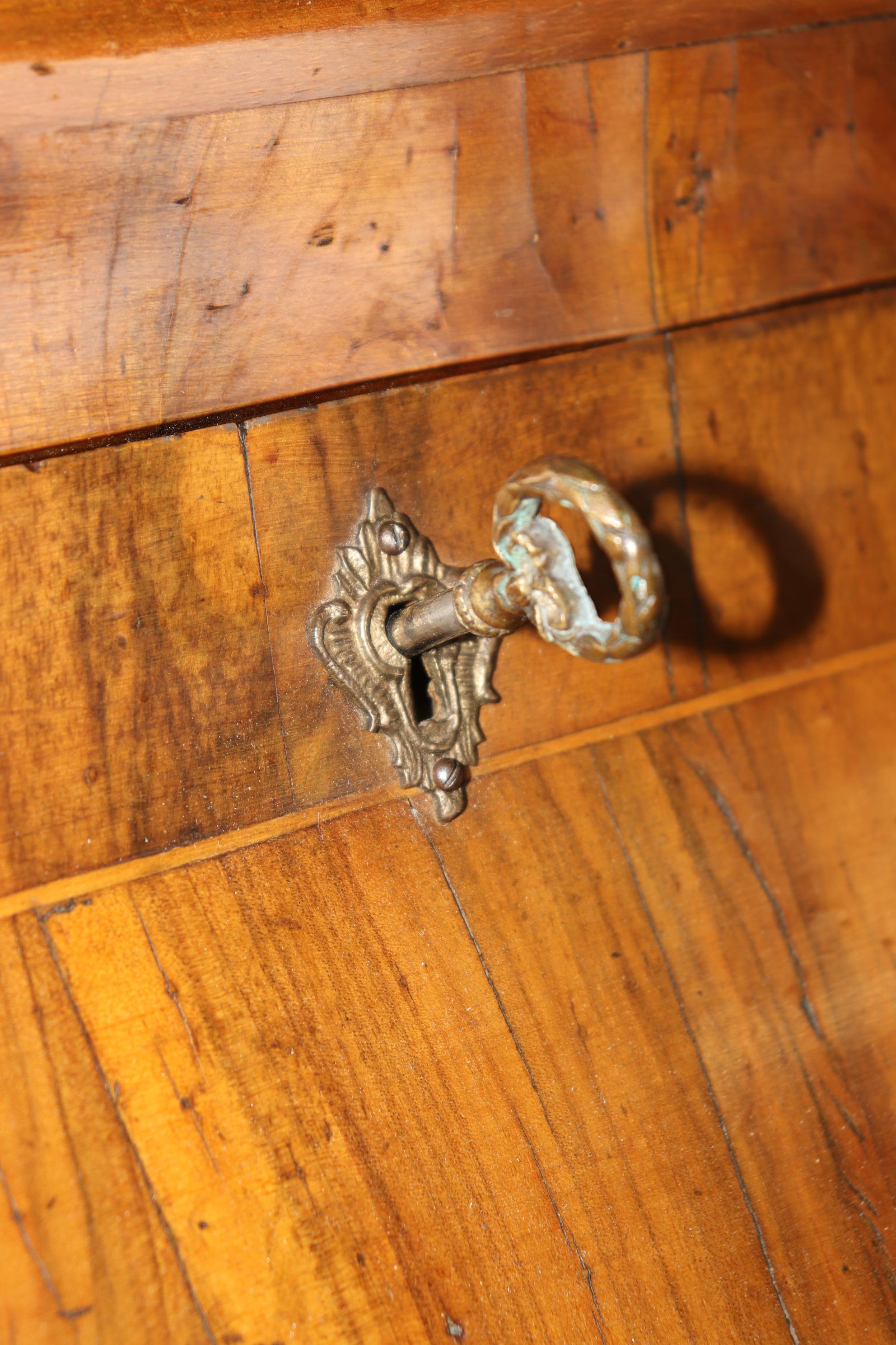 Coke Bottle Form Italian Rococo Olivewood Secretary Desk with Patinated Mirror 6