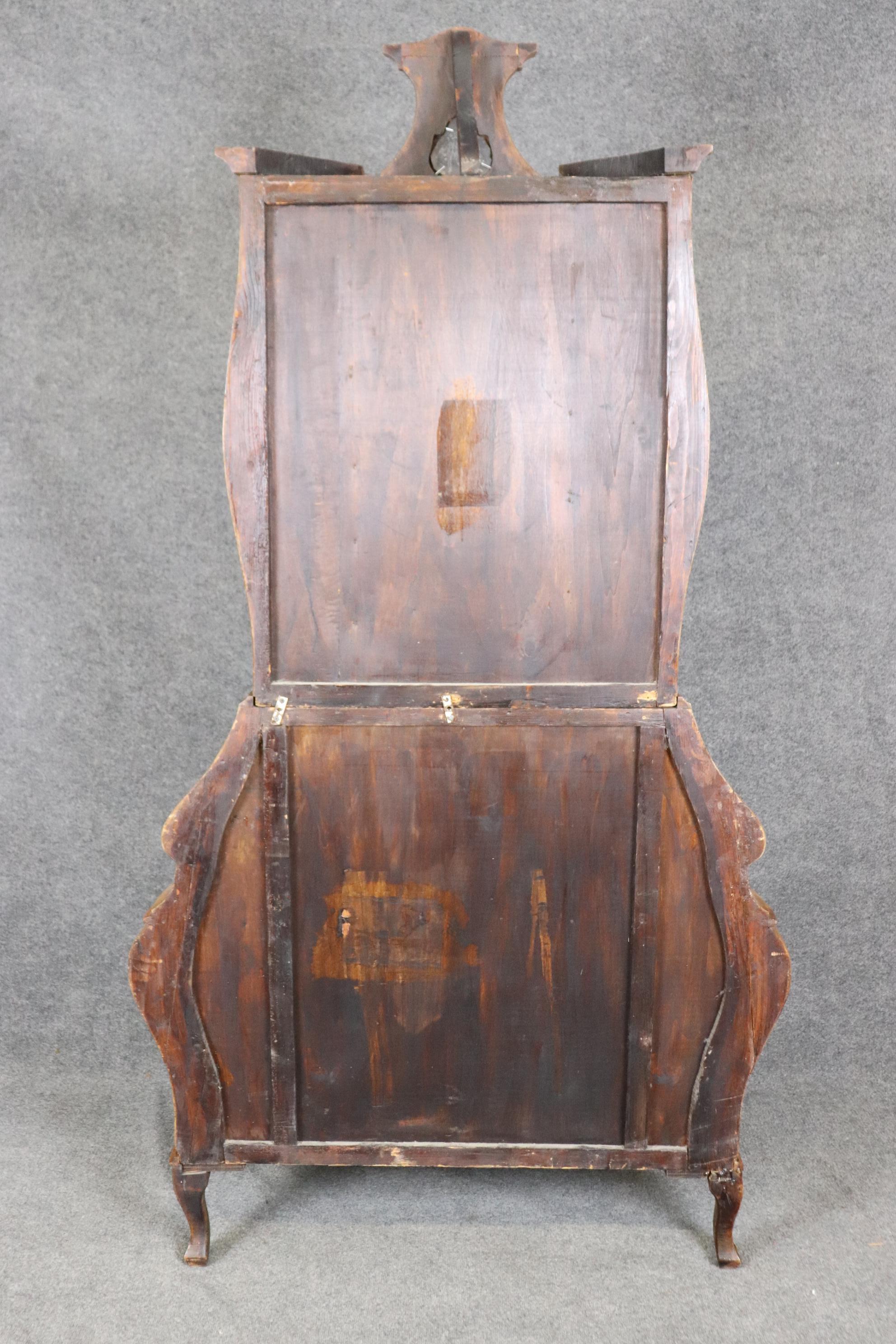 Coke Bottle Form Italian Rococo Olivewood Secretary Desk with Patinated Mirror 9