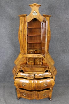 Coke Bottle Form Italian Rococo Olivewood Secretary Desk with Patinated Mirror