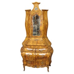 Coke Bottle Form Italian Rococo Olivewood Secretary Desk with Patinated Mirror