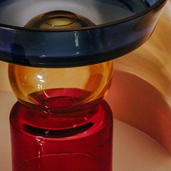 Jarrón Frutero Contemporáneo Azul Amarillo Rojo Vidrio Soplado Artesanal Natalia Criado