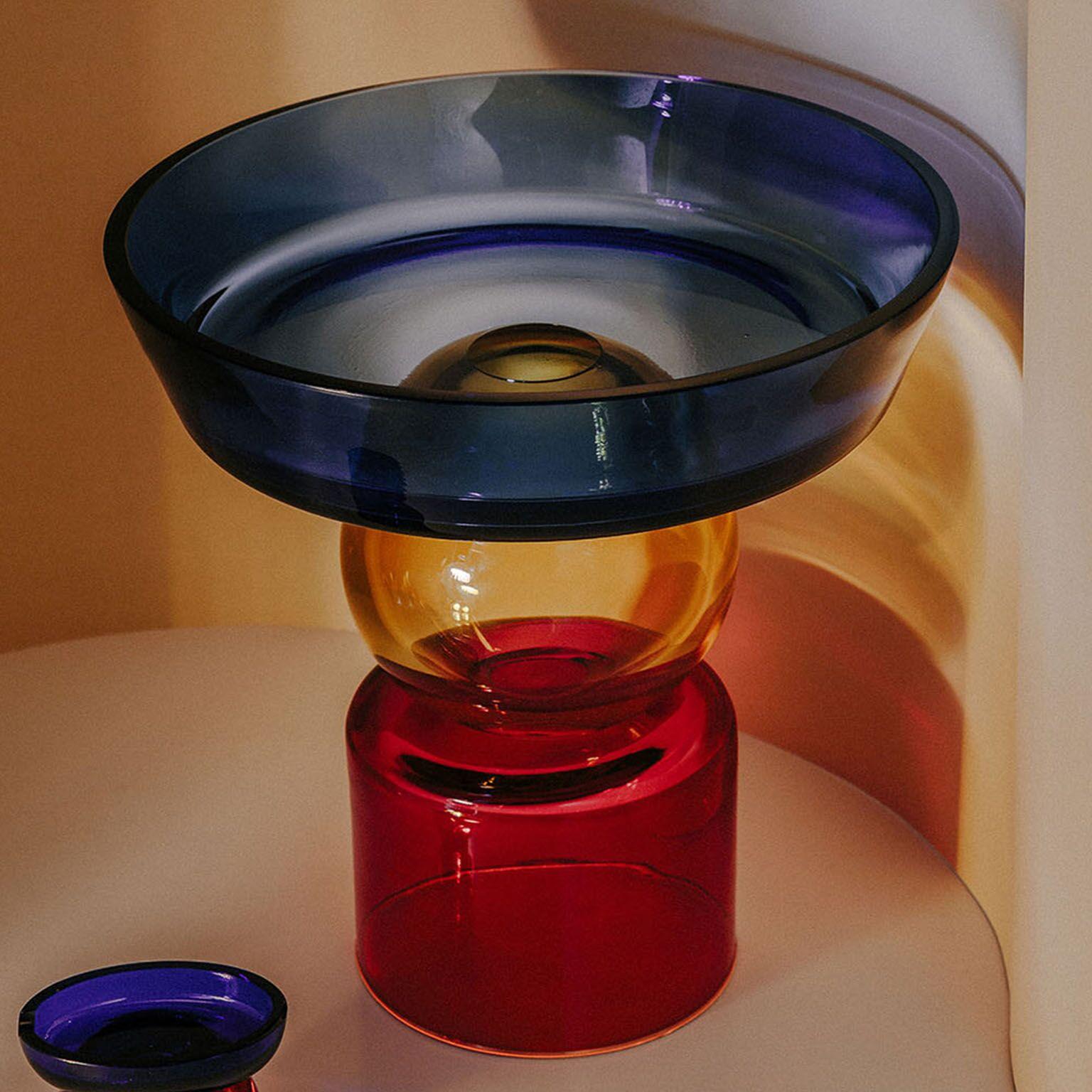 Italian Contemporary Blue Yellow Red Fruit Vase Blown Glass Handcrafted Natalia Criado For Sale