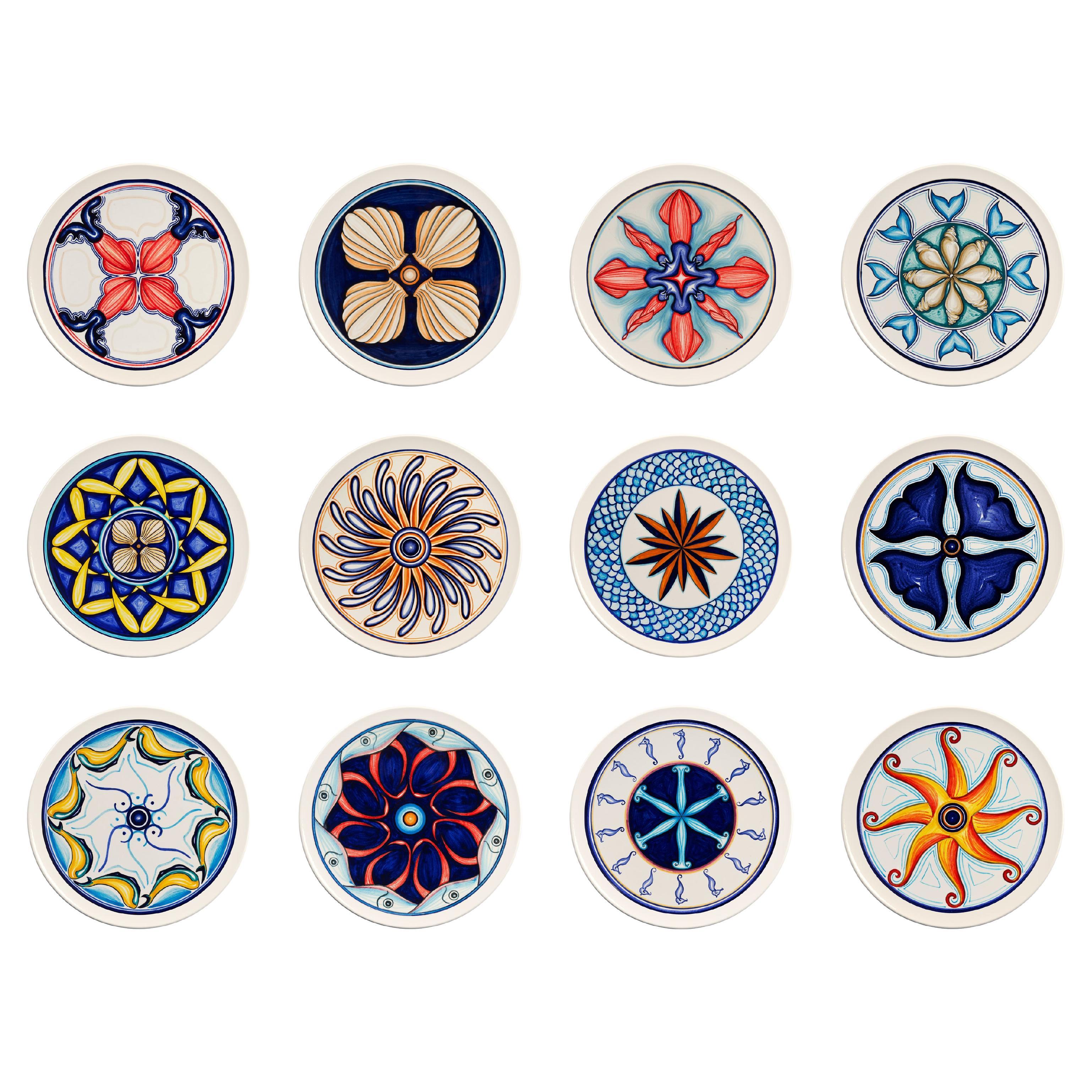 Platos Colapesce - Juego de 12 platos de cerámica pintados totalmente a mano.