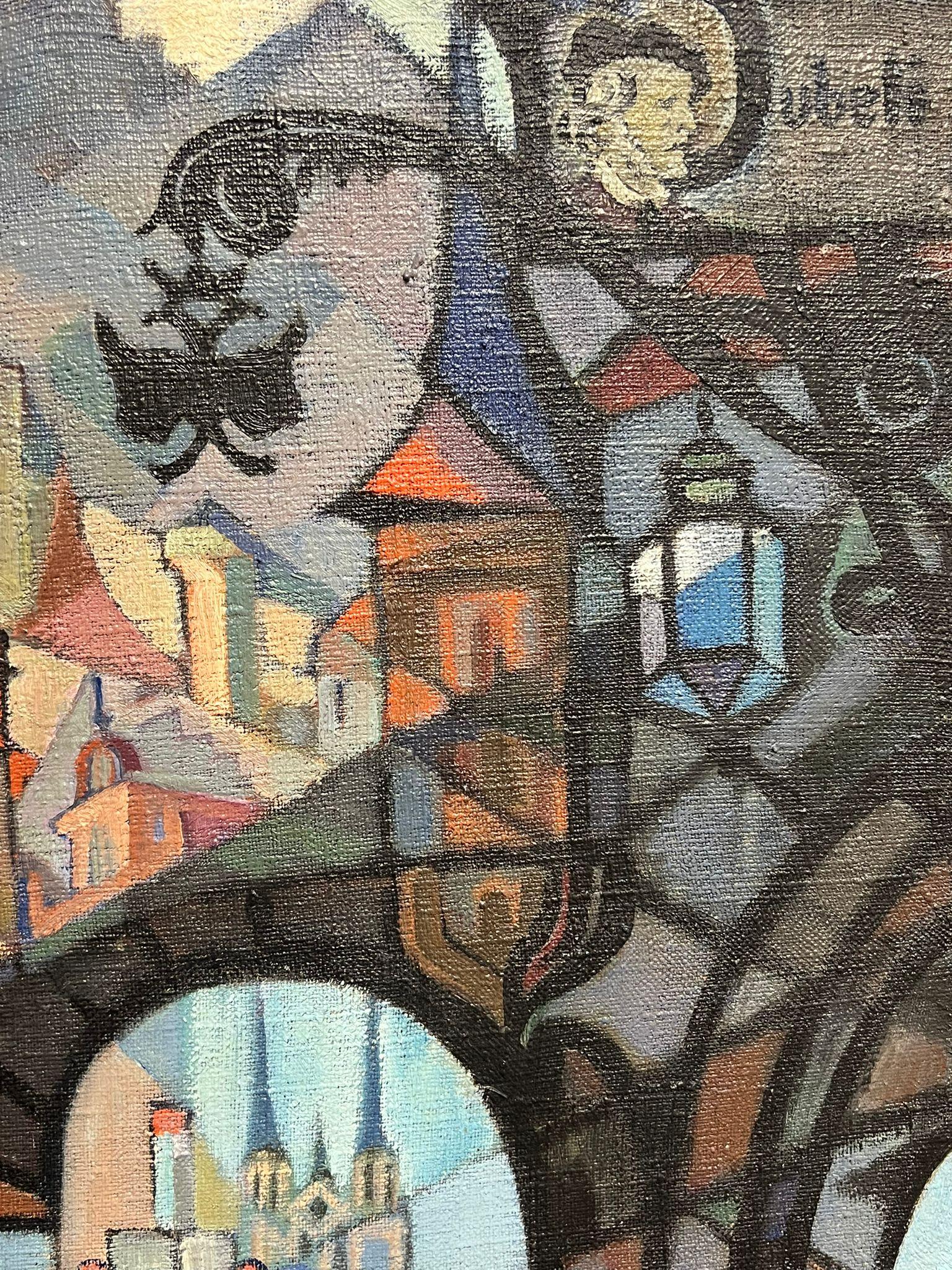 Kubistisches Stadtbild von Luzern
unterzeichnet von Colbert Cassan (1899-1979)
Öl auf Leinwand, ungerahmt
von 1955
Leinwand: 20 x 25,5 Zoll
Provenienz: Privatsammlung
Condit: sehr guter Zustand 

Beschreibung:
Dieses dynamische und lebendige