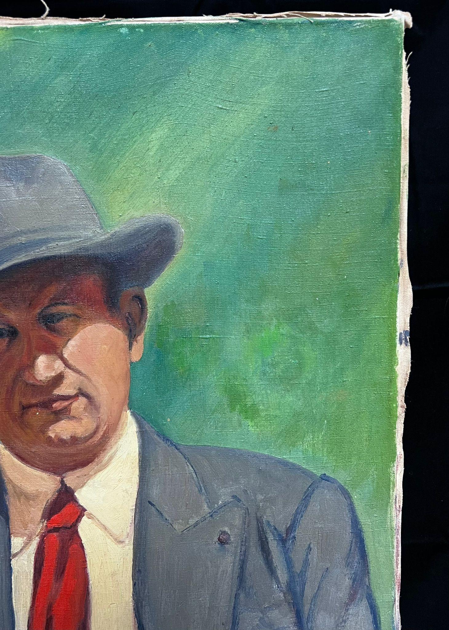 1950's Self-Portrait des Künstlers in Hut Französisch signiert Ölgemälde auf Leinwand (Moderne), Painting, von Colbert Cassan