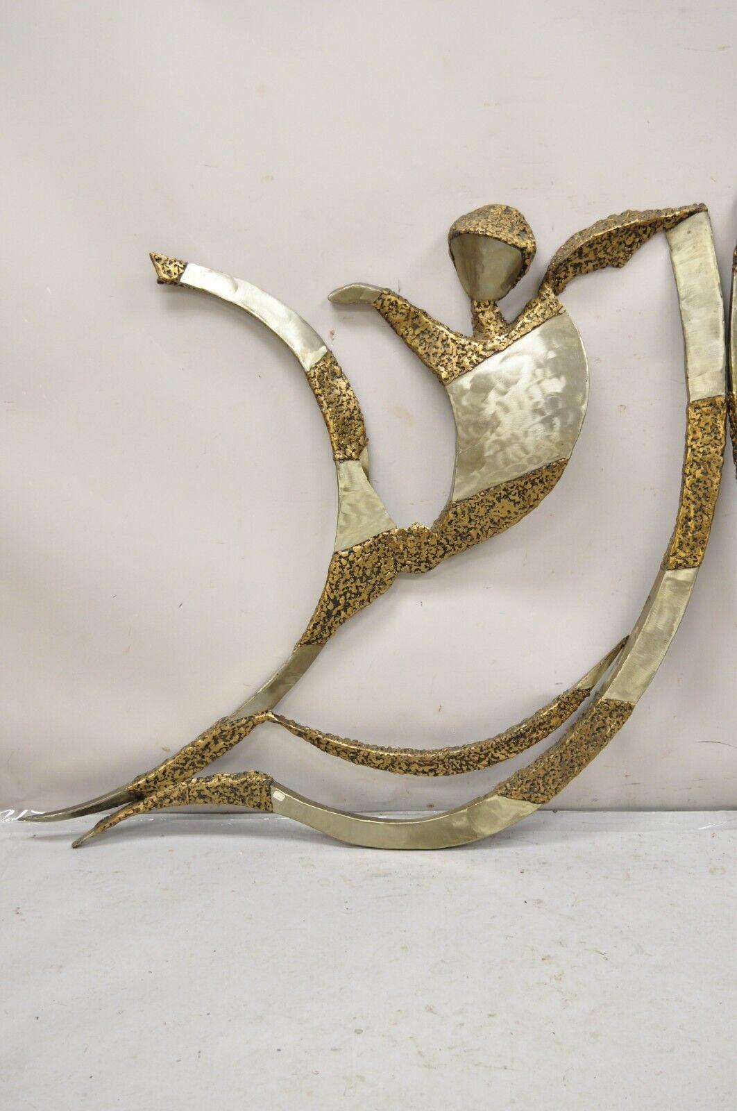 Large Colbert Collins 1986 Male and Female Dancers Brutalist Wall Sculptures - 2 Pc set . Item featured includes one male and one female dancer sculpture, large impressive size, original artist signature and date, approx. 30-40 lbs each, very nice