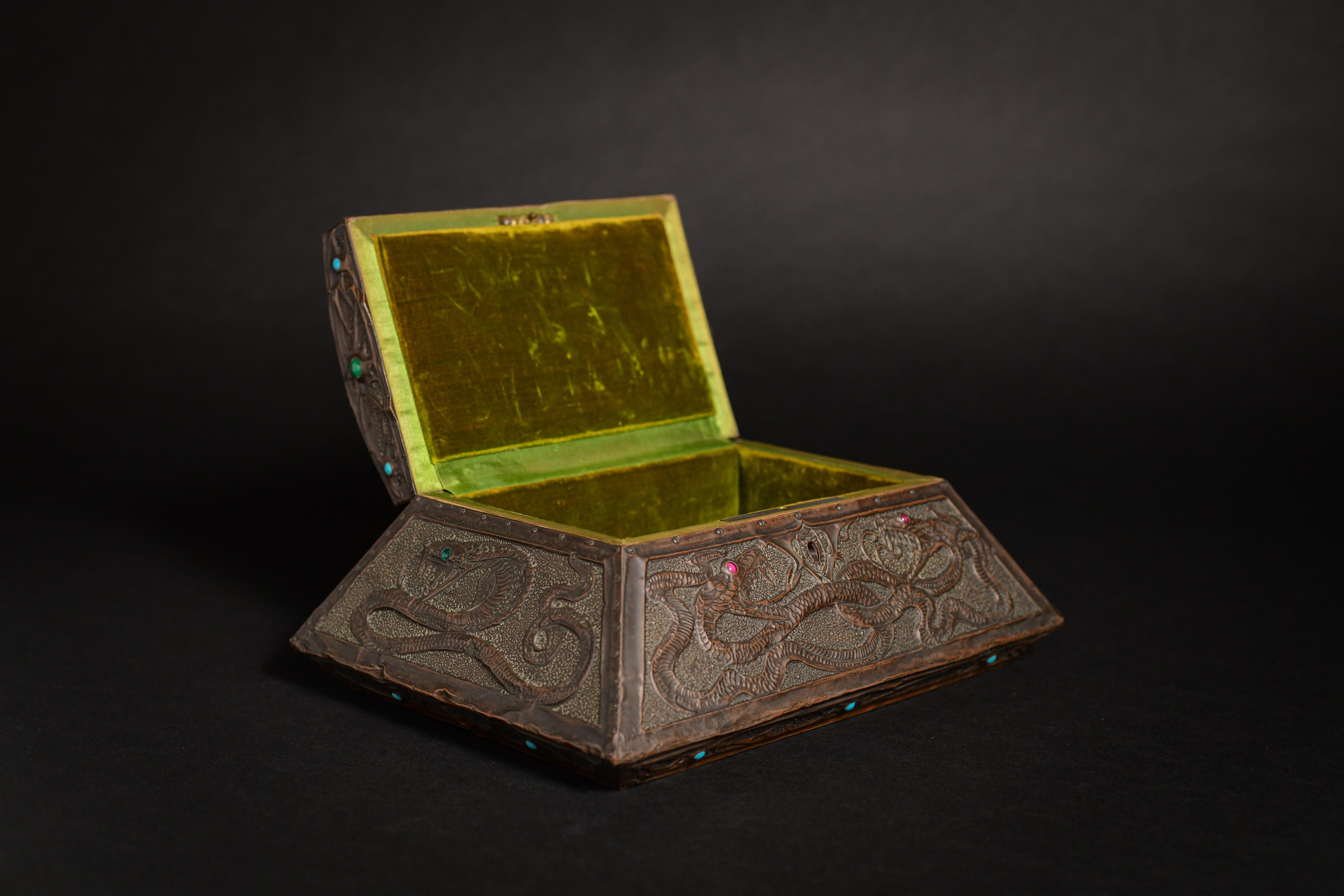 French Art Nouveau Cold Creatures Repoussé Box by Alfred Daguet For Sale
