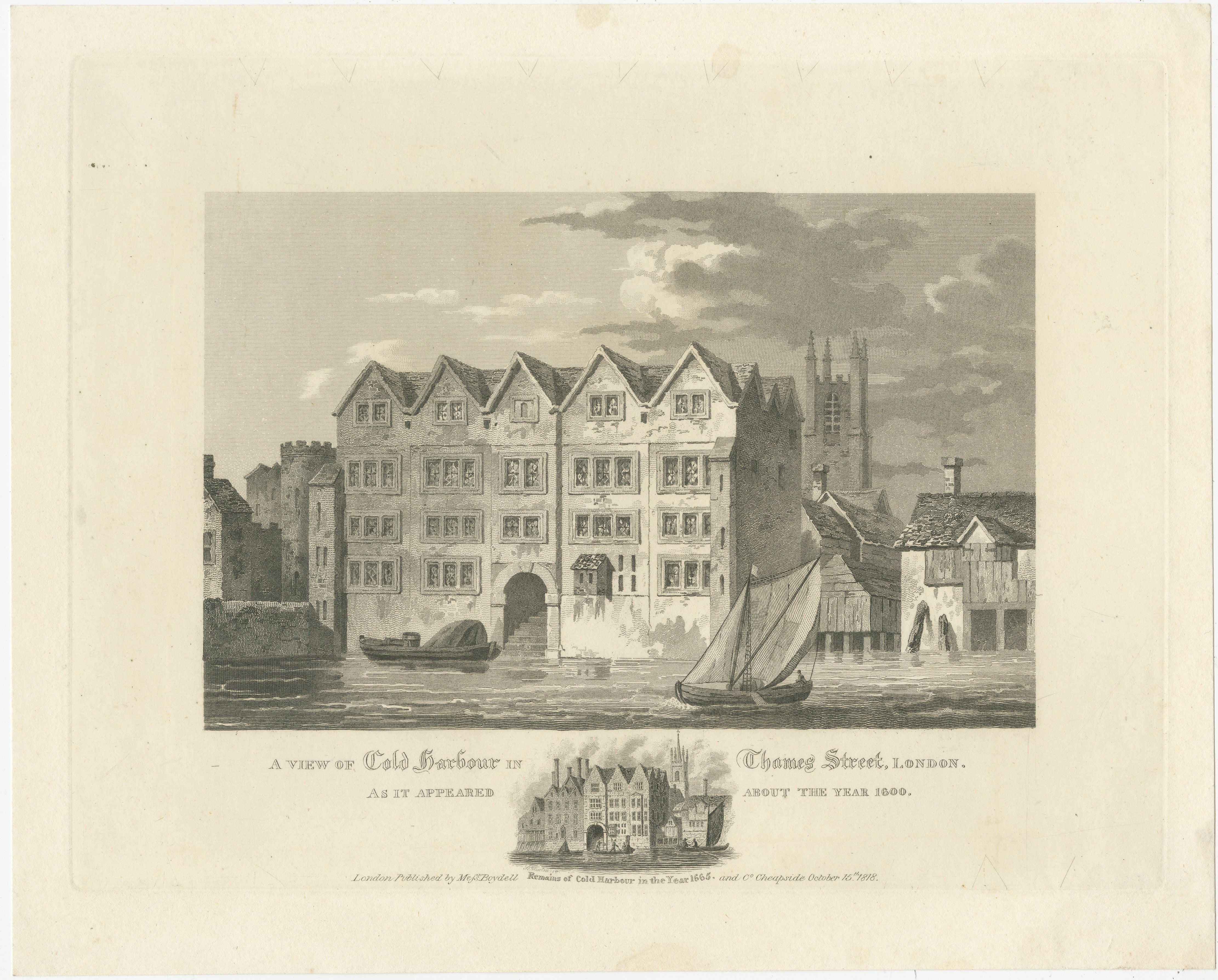 Cold Harbour Thames Street London, Boydell Engraving, 1818