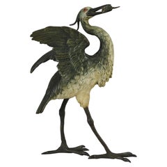 Cold-Painted Austrian Bronze entitled "Stork with Fish" by Franz Bergman