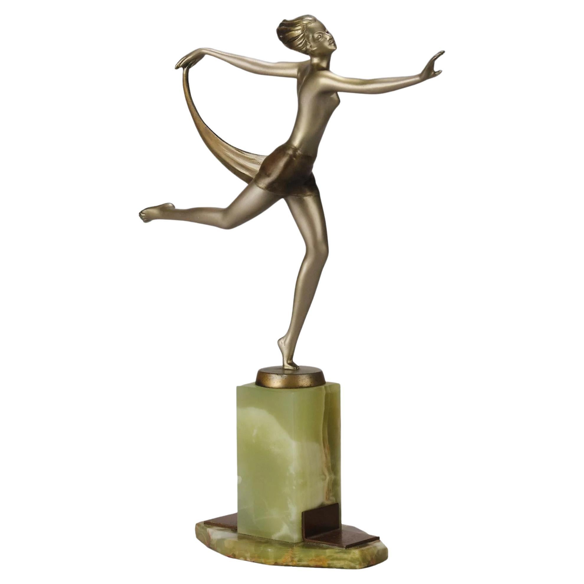 Cold-Painted Austrian Bronze Study Entitled "Dancer with Shawl" by Josef Lorenzl
