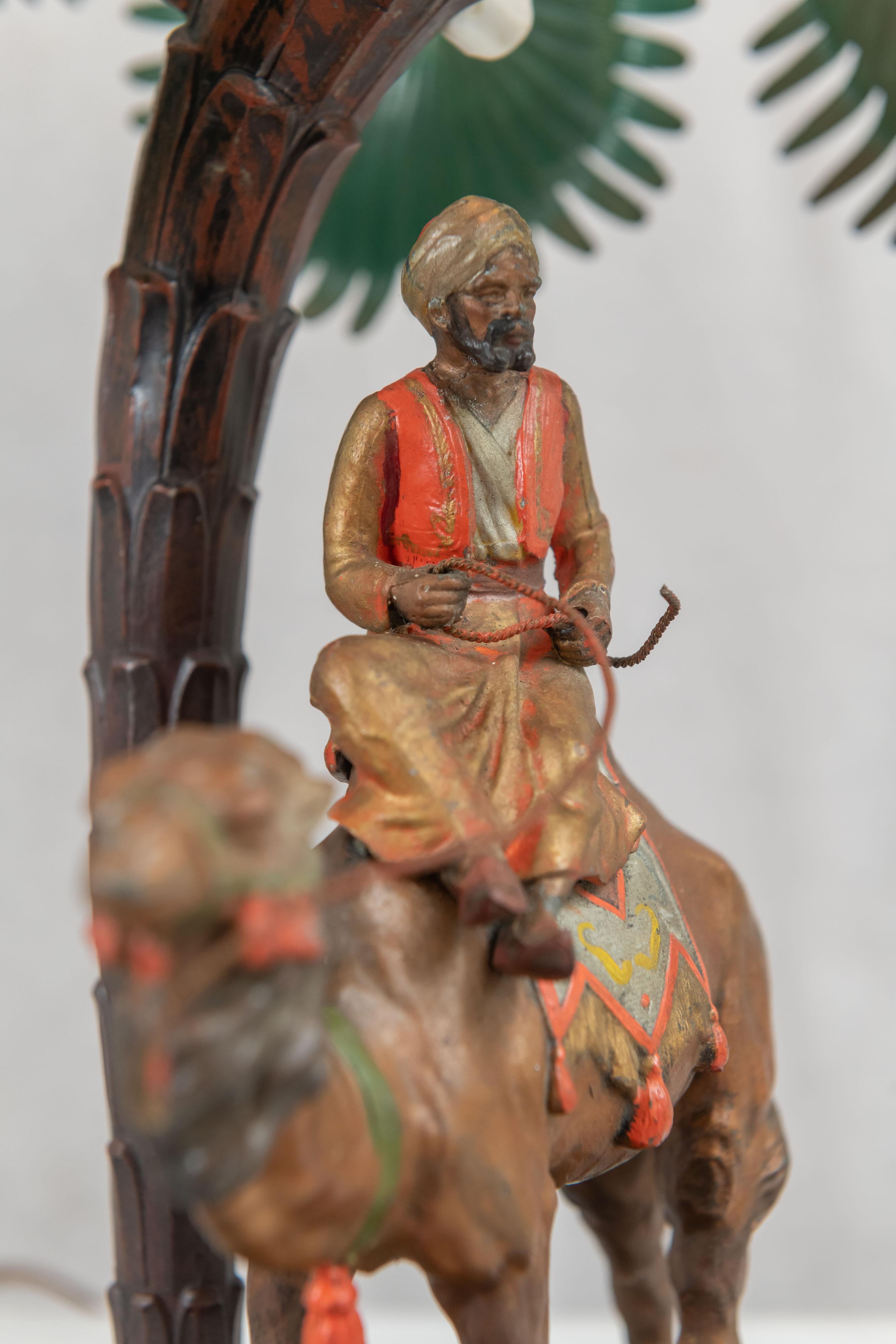 Cold Painted Austrian Orientalist Lamp, Rider on Camel w/ Palm Tree, ca. 1920 1