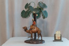 Cold Painted Austrian Orientalist Lamp, Rider on Camel w/ Palm Tree, ca. 1920