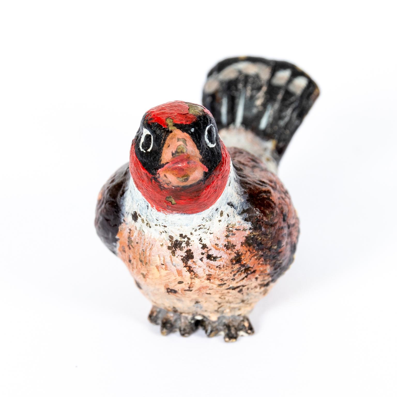 Pájaro de bronce pintado en frío de principios del siglo XX, bien pintado con múltiples colores y marcado Austria. Tenga en cuenta el desgaste propio de la edad. Fabricado en Austria.