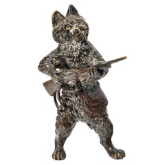 Antique  Cold-painted bronze cat sculpture attributed to Franz Bergmann. Austria.