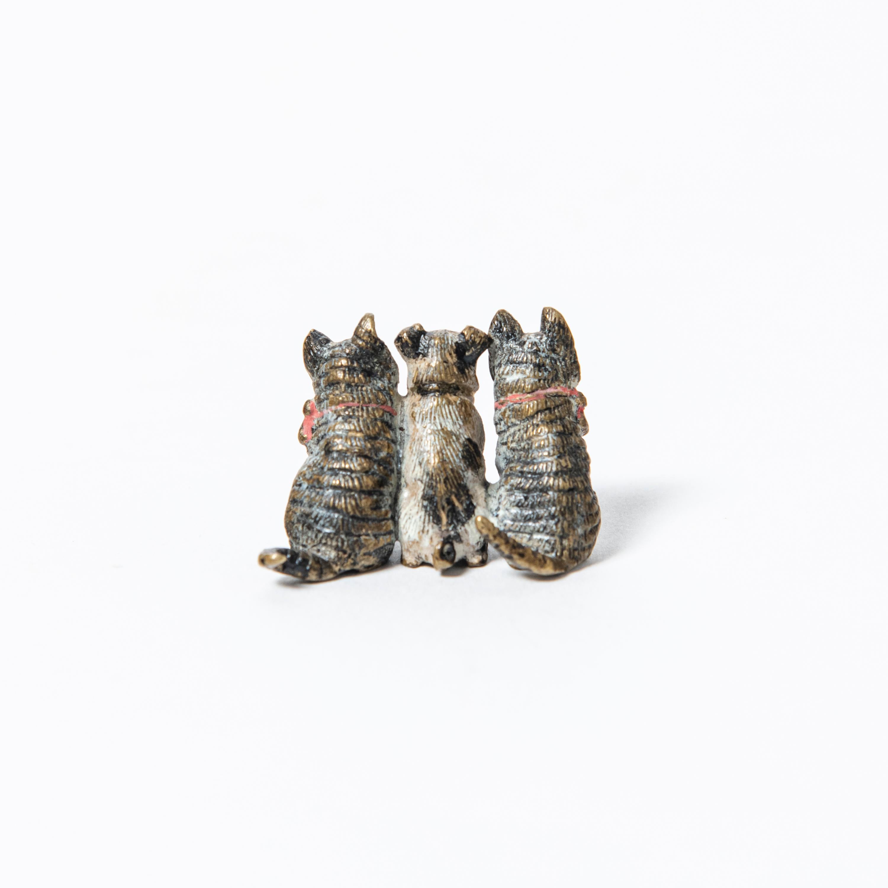 Belle Époque Cold-painted bronze cats and dog sculpture attributed to Franz Bergmann. For Sale