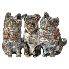 Antique Cold-painted bronze cats and dog sculpture attributed to Franz Bergmann.