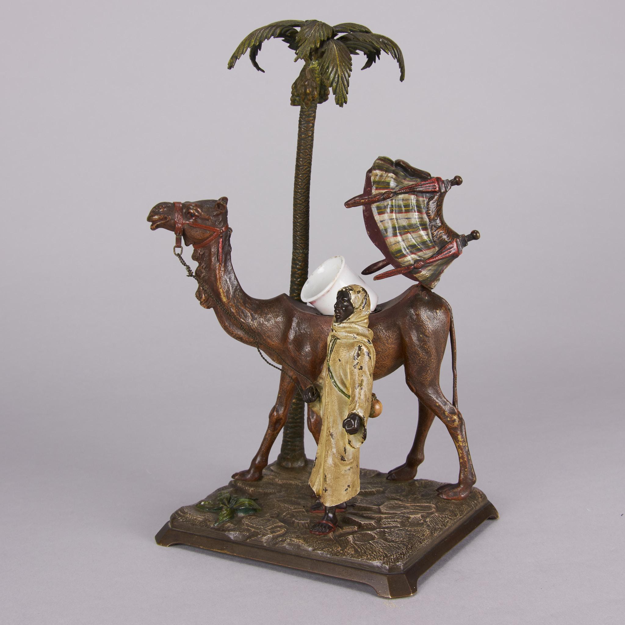 Cold bemalte Bronze mit dem Titel „Bedouin mit Kamel unter Palmenbaum“ von Bergman im Angebot 5