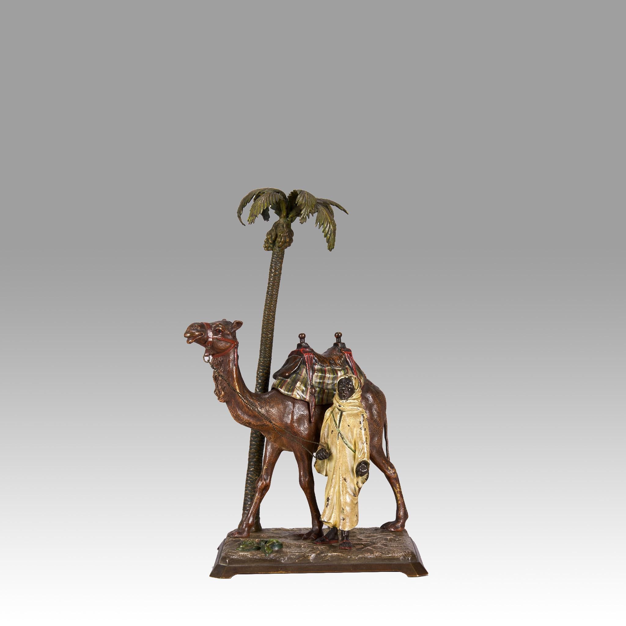 Cold bemalte Bronze mit dem Titel „Bedouin mit Kamel unter Palmenbaum“ von Bergman im Angebot 7