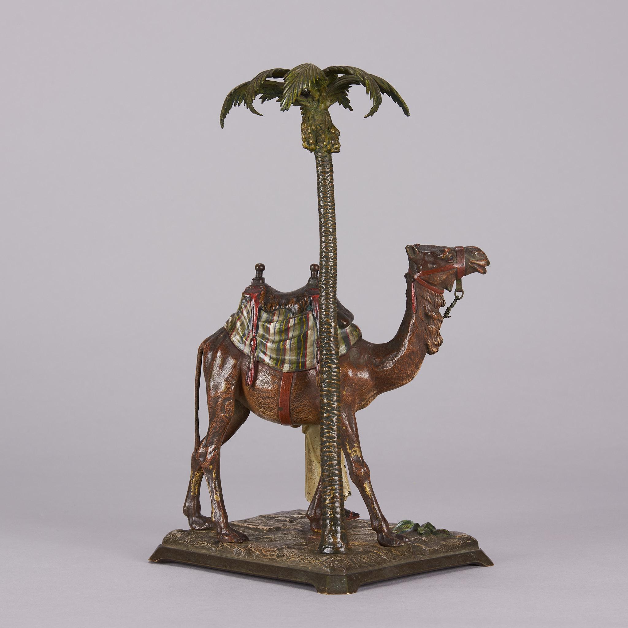 Bronze peint à froid intitulé « Bedouin with Camel under Palm Tree » (Bedouin avec camel sous palmier) par Bergman Excellent état - En vente à London, GB