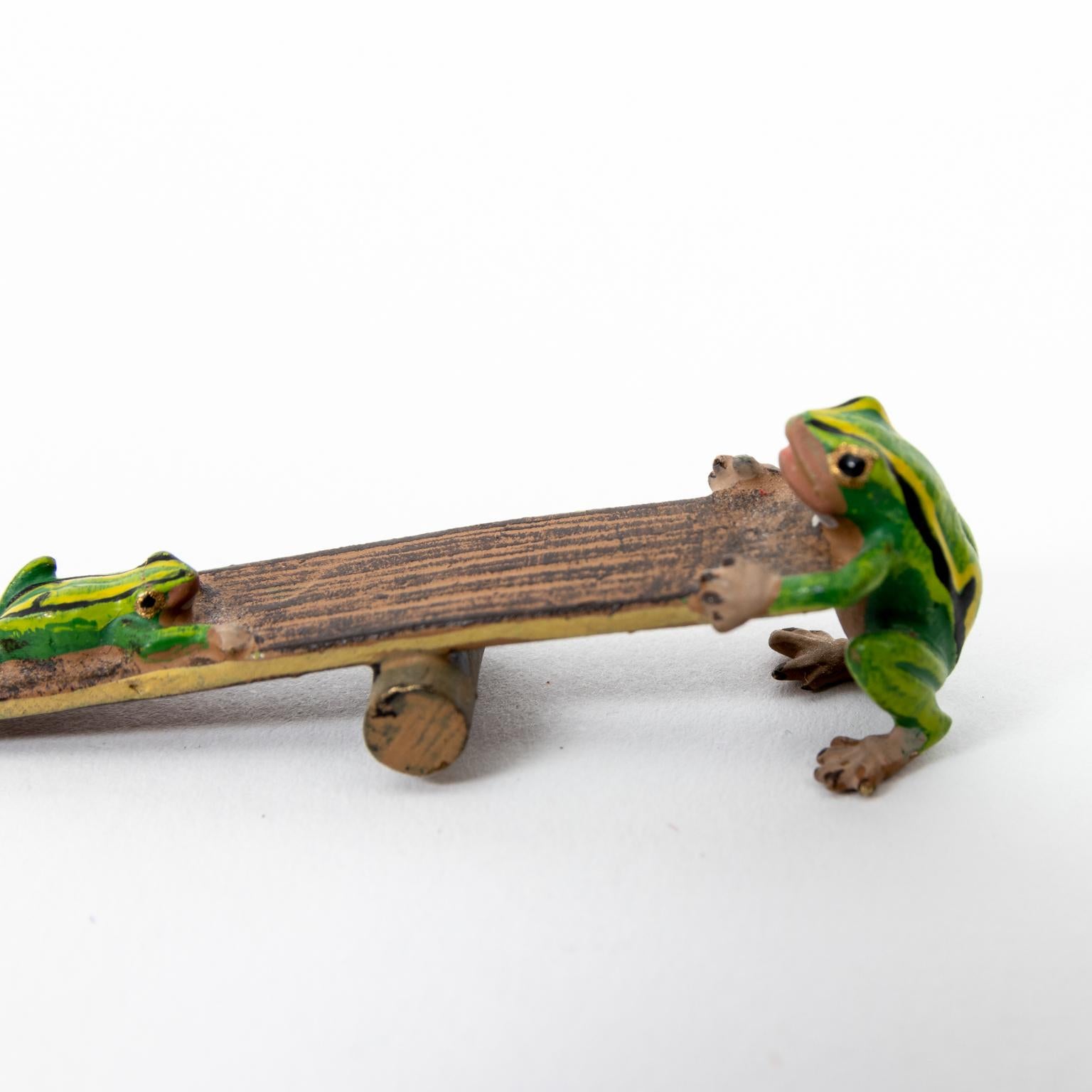 Austrian Cold Painted Bronze Franz Pergman Frogs on Seesaw For Sale