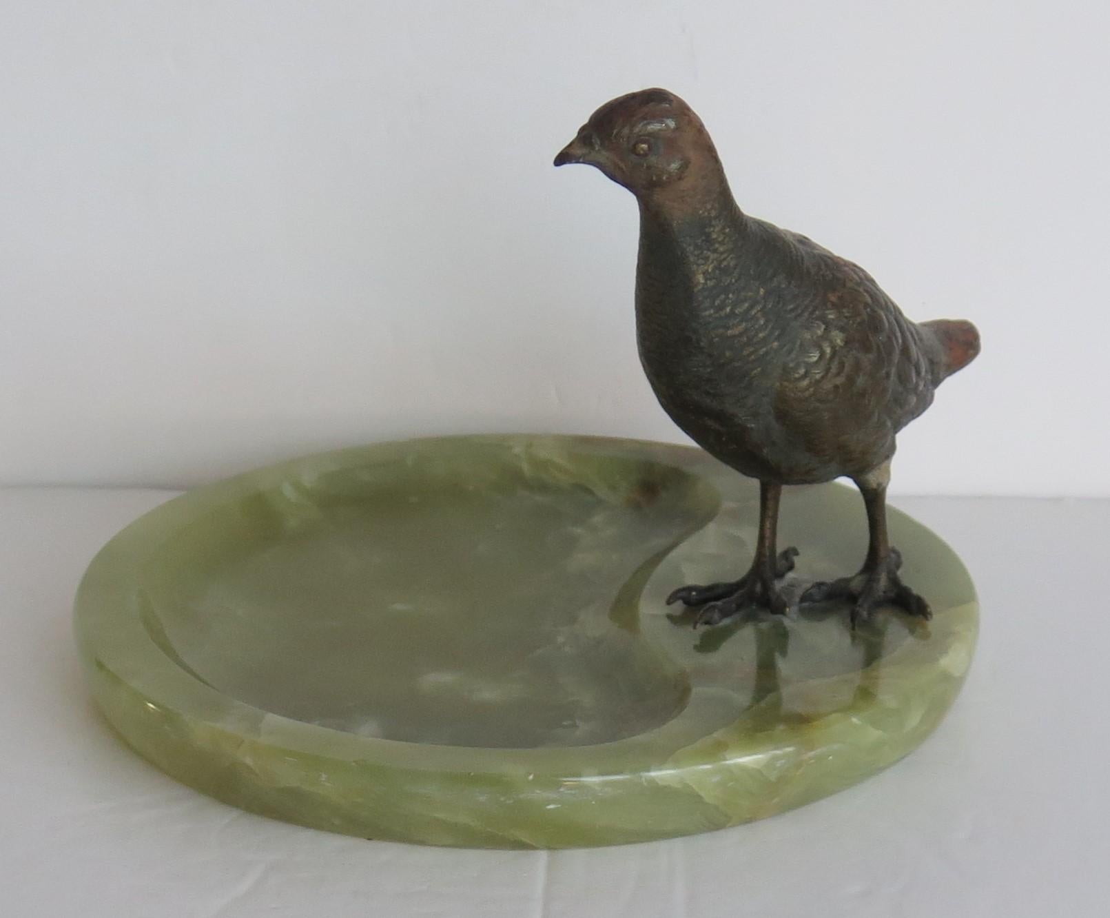 Bronze Partridge sculpture figure cold painted on Onyx Base, Art Deco Circa 1930 In Good Condition In Lincoln, Lincolnshire