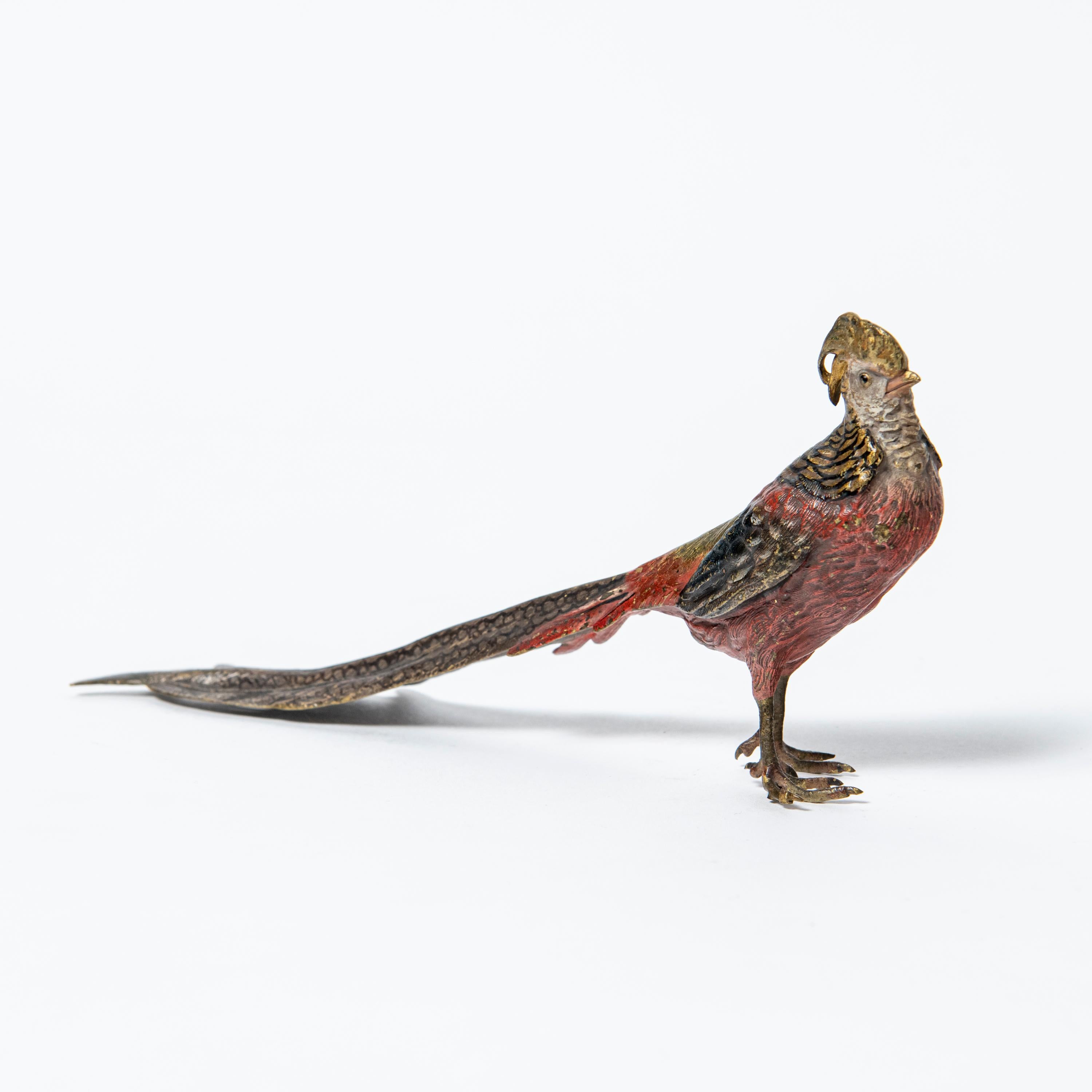 Cold-painted bronze pheasant sculpture attributed to Franz Bergmann. Austria, early 20th century.