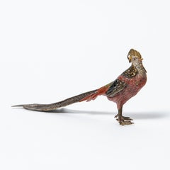 Cold-painted bronze pheasant sculpture attributed to Franz Bergmann. Austria.