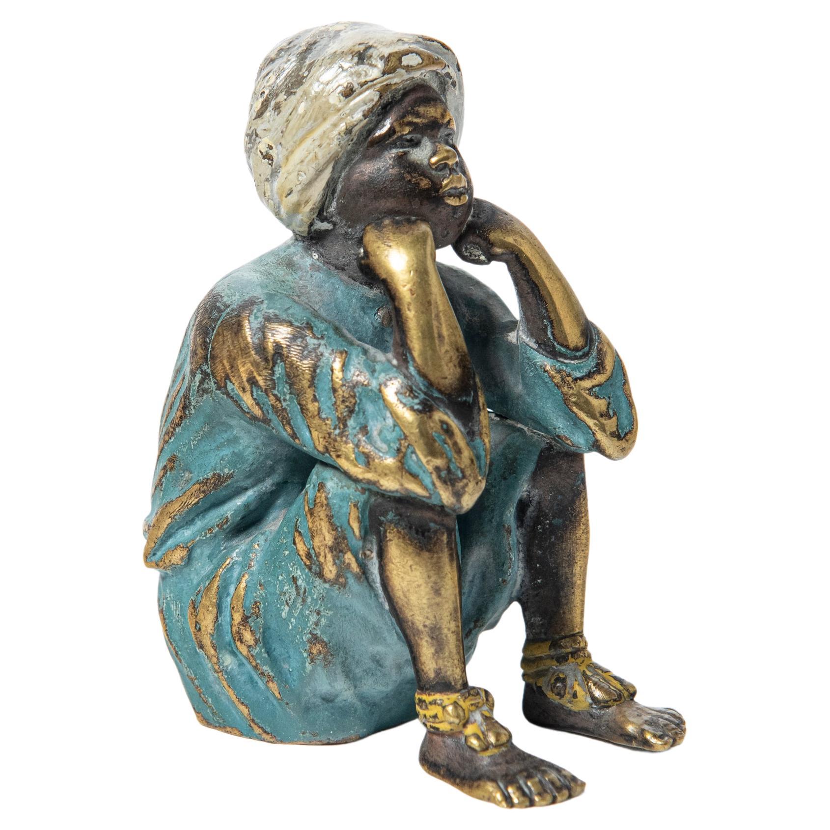 Sculpture en bronze peinte à froid par Franz Bergmann. Autriche, début du XXe siècle.