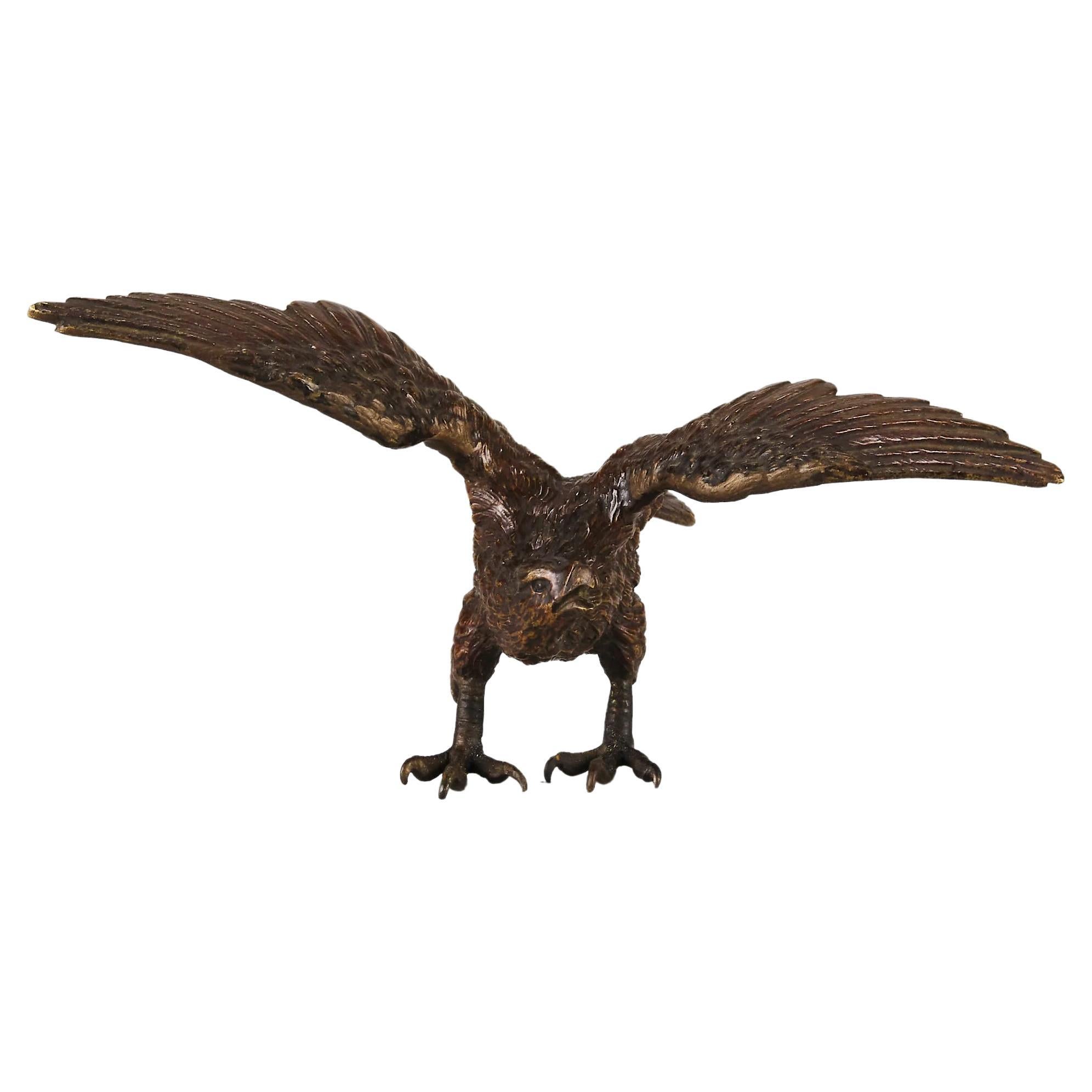 Sculpture en bronze peinte à froid intitulée « aigle aux ailes déployées » par Bergman