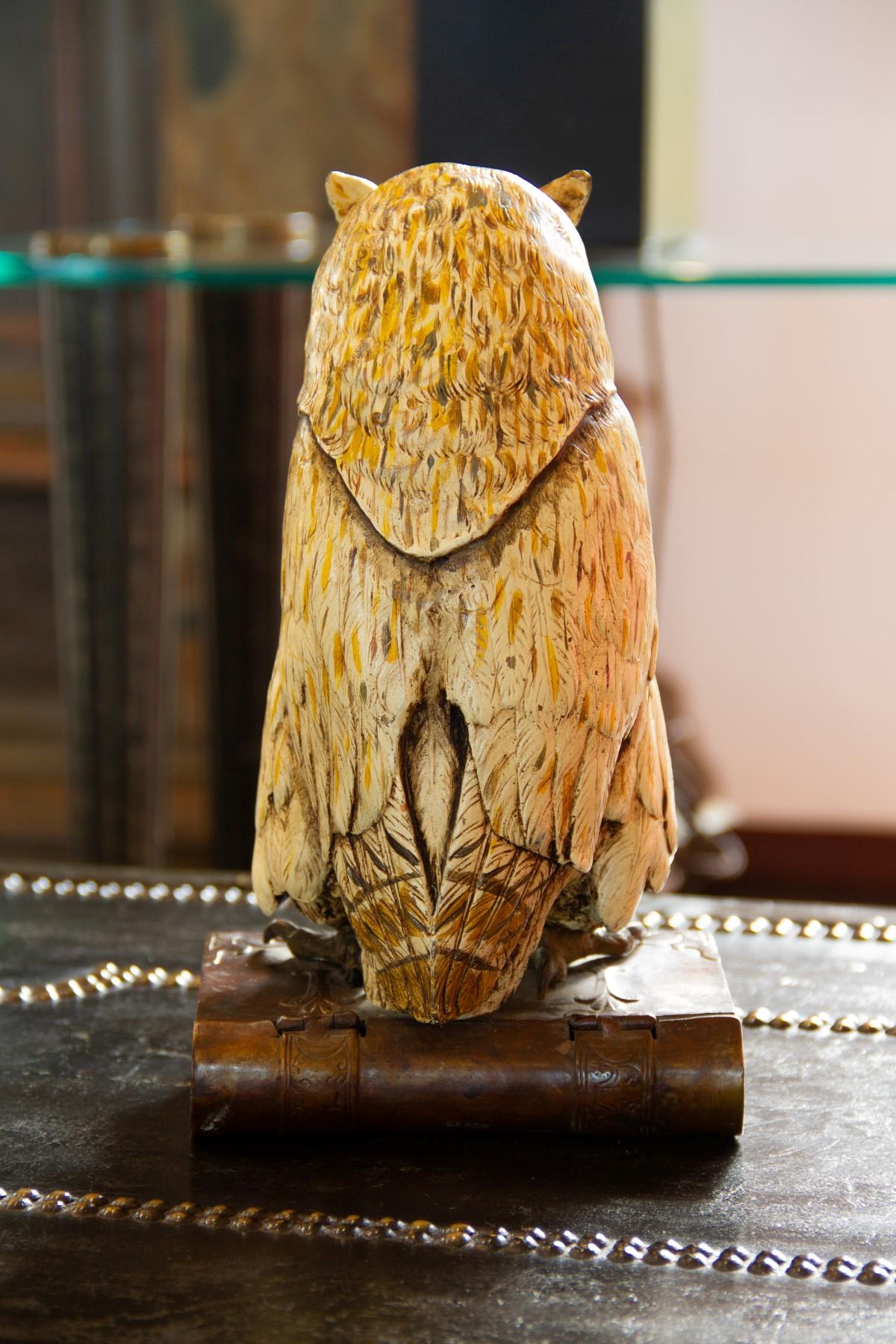 Cold Painted Bronze Sculpture of an Owl, Stamped 'BERGM',  2