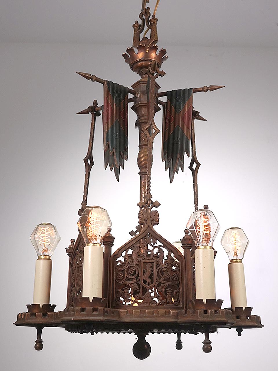 Unknown Cold-Painted Bronze Spanish Revival Chandelier