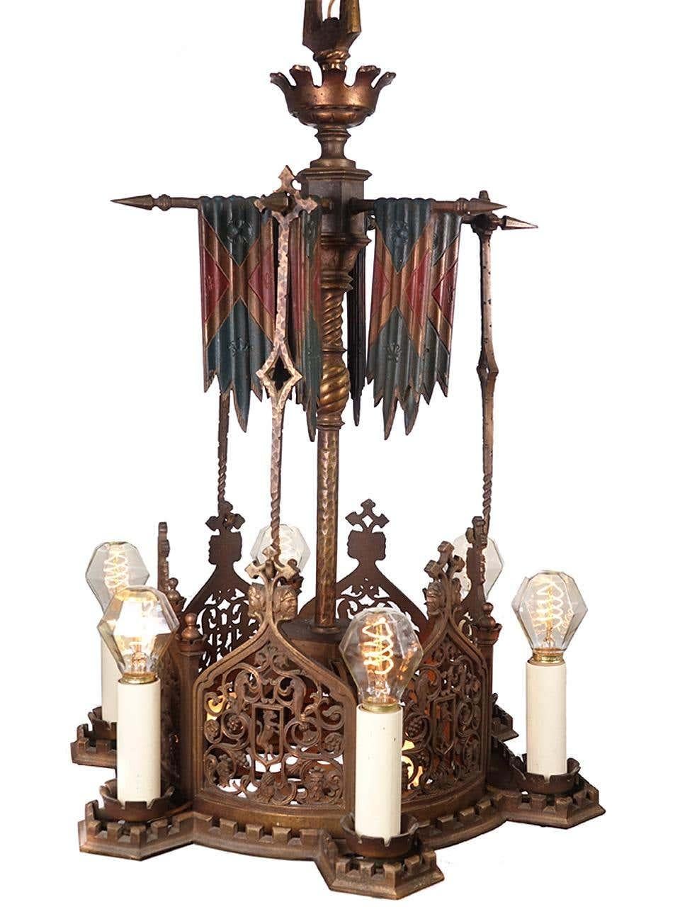 Cold-Painted Bronze Spanish Revival Chandelier In Good Condition For Sale In Peekskill, NY