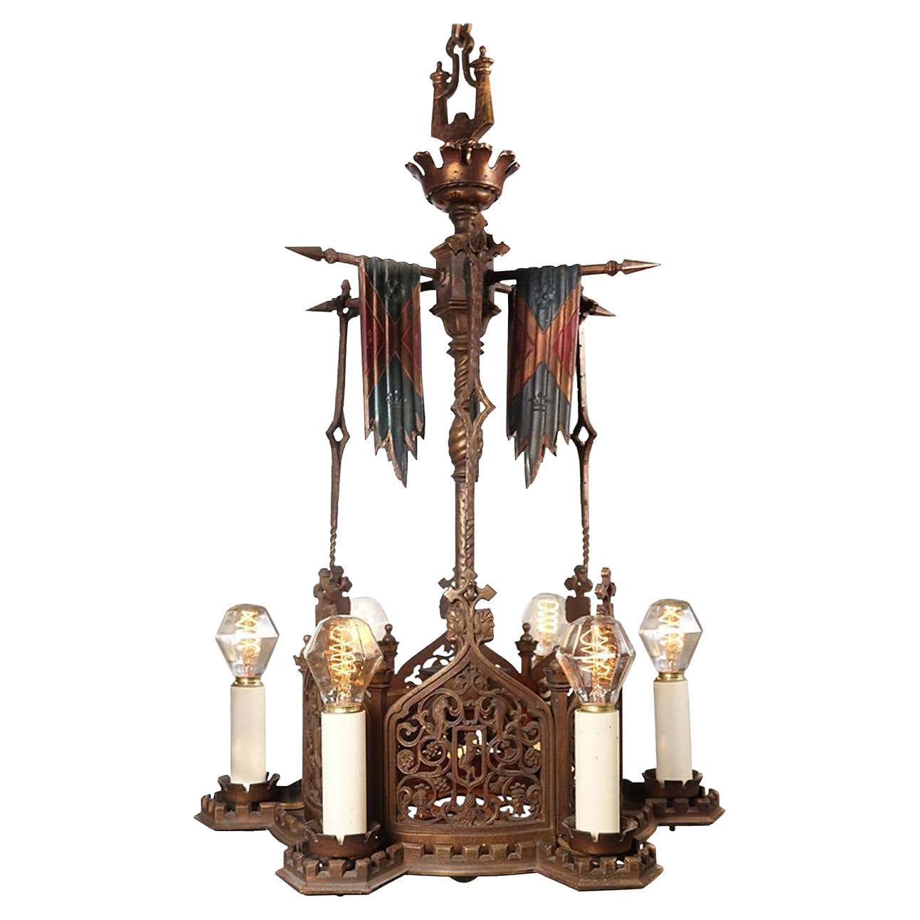 Cold-Painted Bronze Spanish Revival Chandelier For Sale