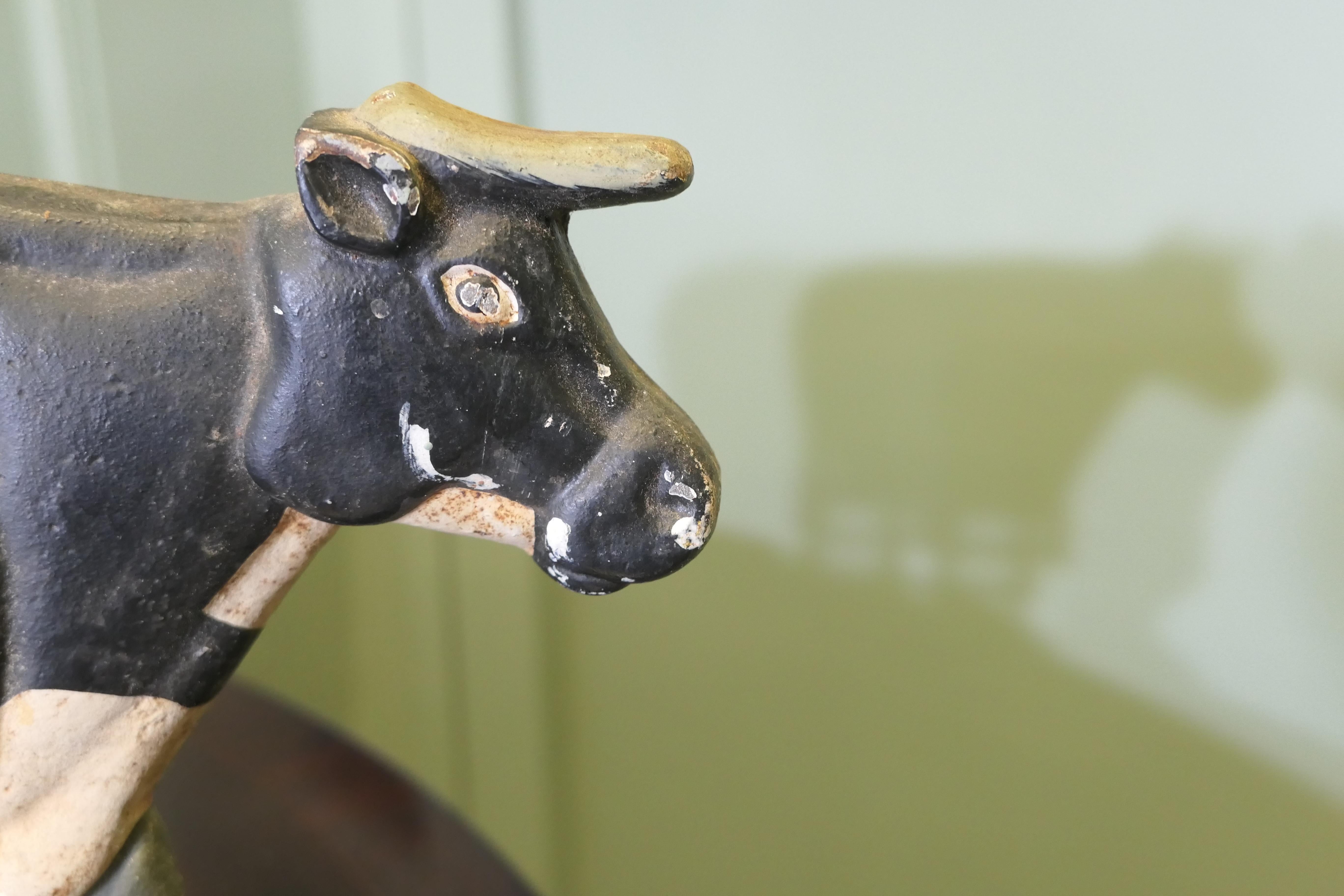 Cold Painted Cast Iron Door Stop, Cow at the Gate  Needless to say a heavy piece In Good Condition For Sale In Godshill, Isle of Wight