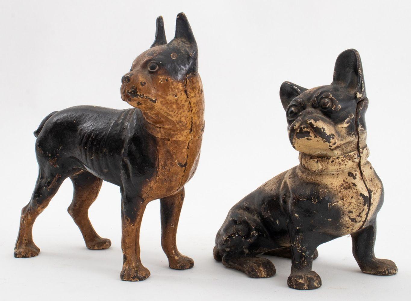 Modern Cold-Painted Cast Iron Terrier Form Doorstops, 2 For Sale