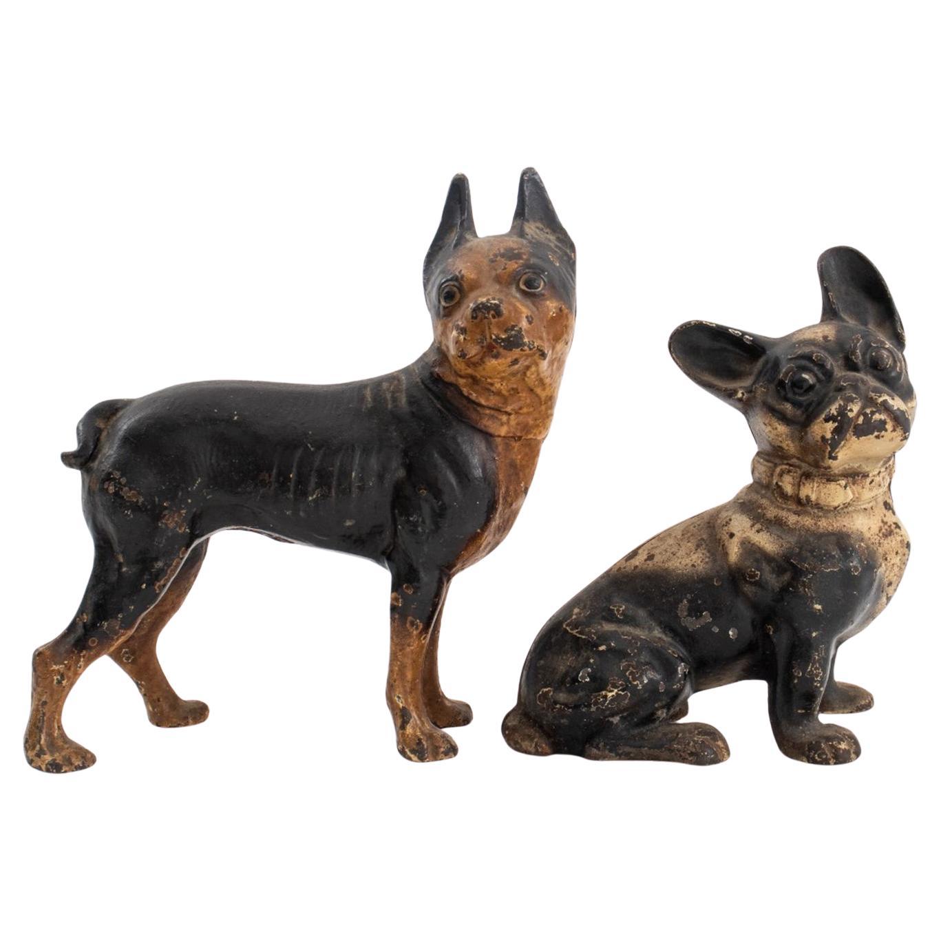 Cold-Painted Cast Iron Terrier Form Doorstops, 2 For Sale