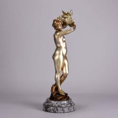 Cold Painted French Art Deco Bronze 'Dragon Warrior' by Emmanuel Hannaux