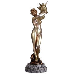 Cold Painted French Art Deco Bronze 'Dragon Warrior' by Emmanuel Hannaux