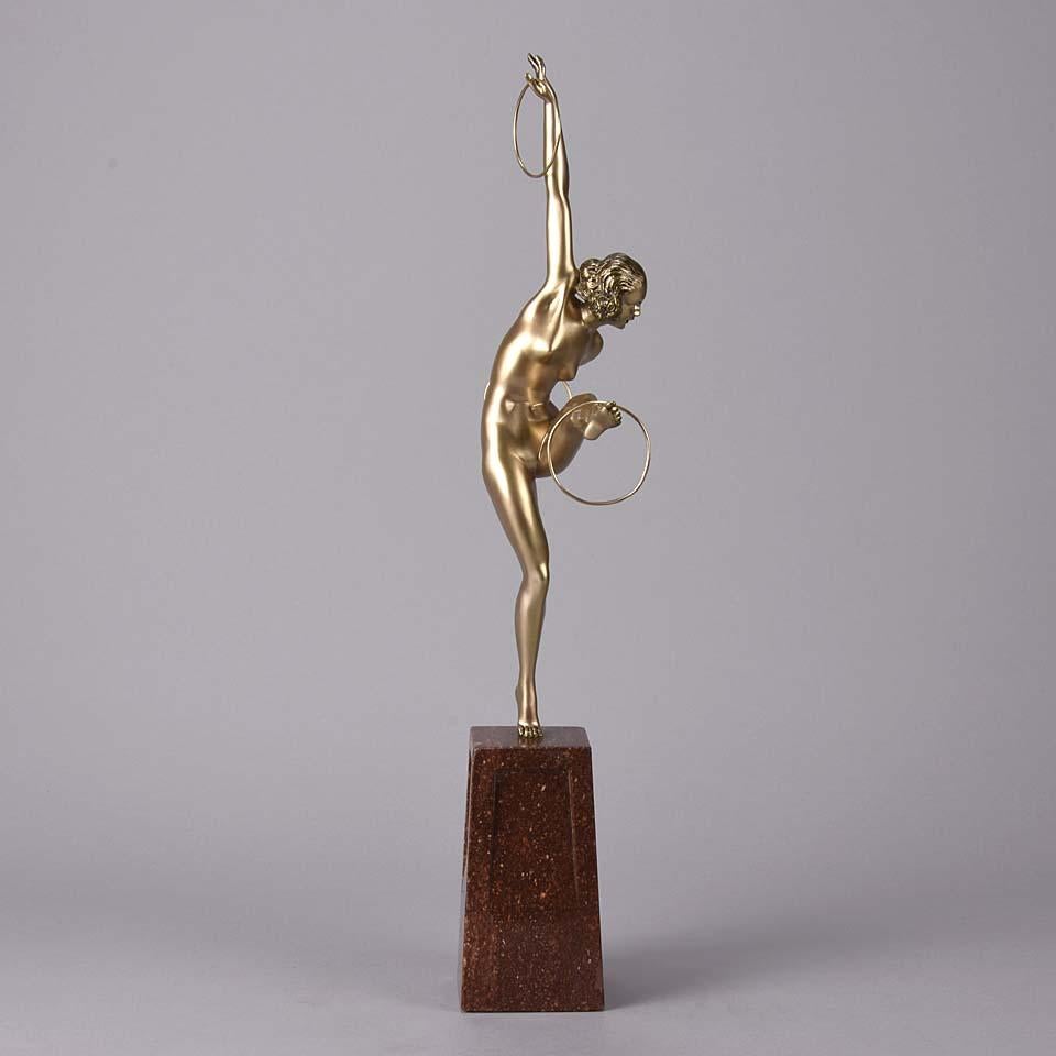 Cold-Painted Cold Painted French Art Deco Bronze Figure 'Hoop Dancer' by Georges Duvernet