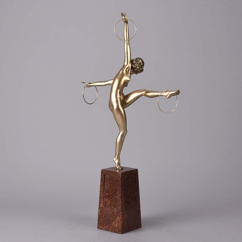 Cold Painted French Art Deco Bronze Figure 'Hoop Dancer' by Georges Duvernet In Excellent Condition In London, GB