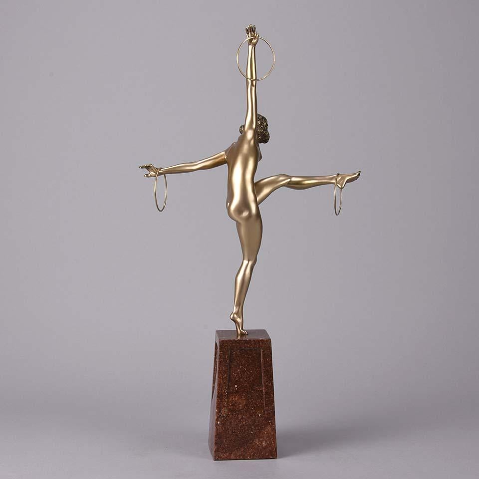 Early 20th Century Cold Painted French Art Deco Bronze Figure 'Hoop Dancer' by Georges Duvernet