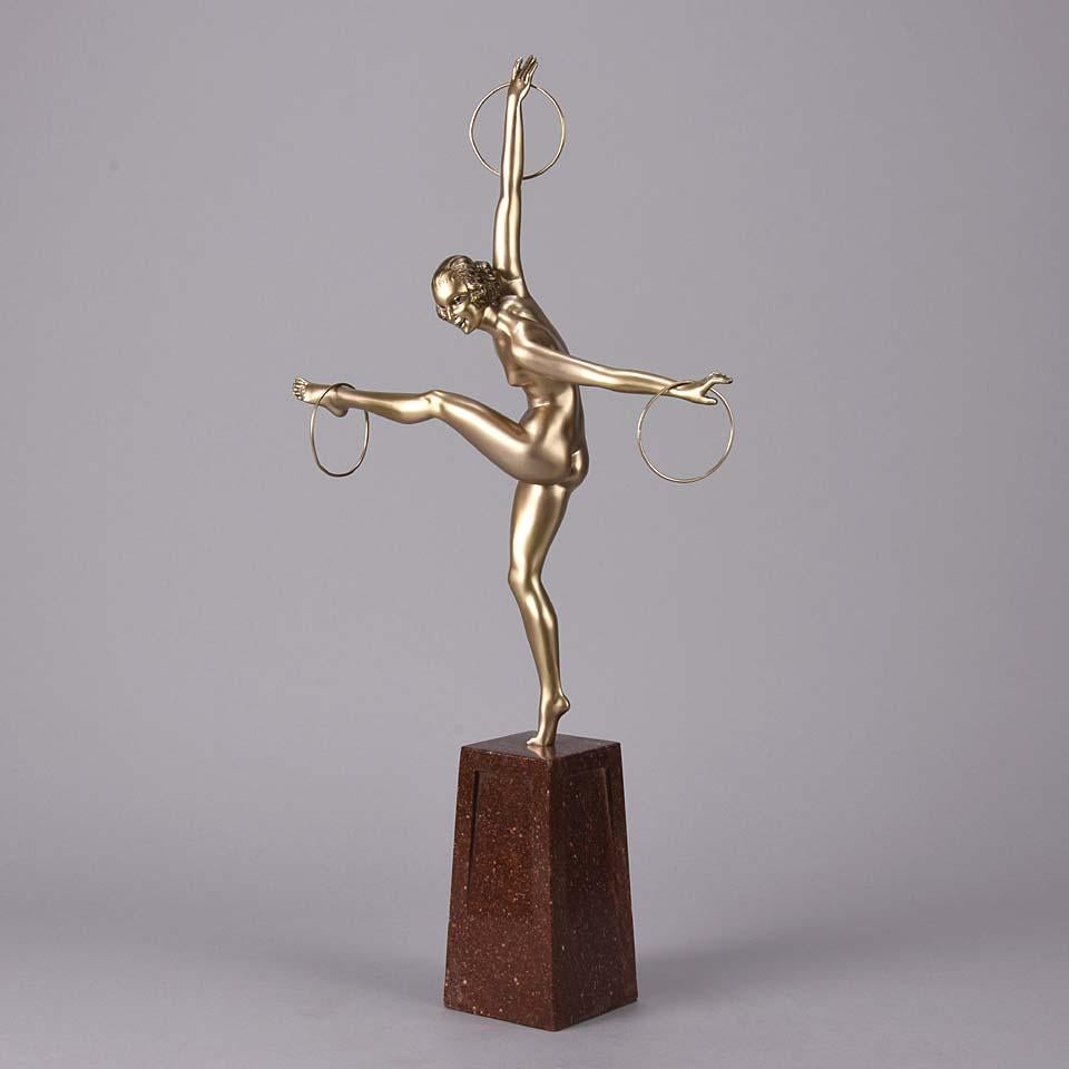 Cold Painted French Art Deco Bronze Figure 'Hoop Dancer' by Georges Duvernet 3